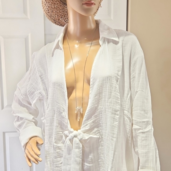 ROXY WHITE COVERUP SIZE L NEW WITH TAGS LONG SLEEVES  100% COTTON - Picture 4 of 16